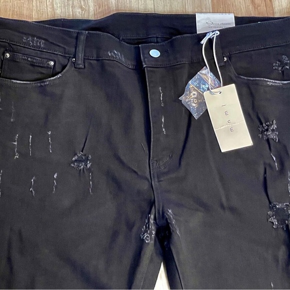 New Men’s MNML Jeans X231 Black Stretch Moto Denim Skinny Distressed Ripped Pant - Picture 6 of 9